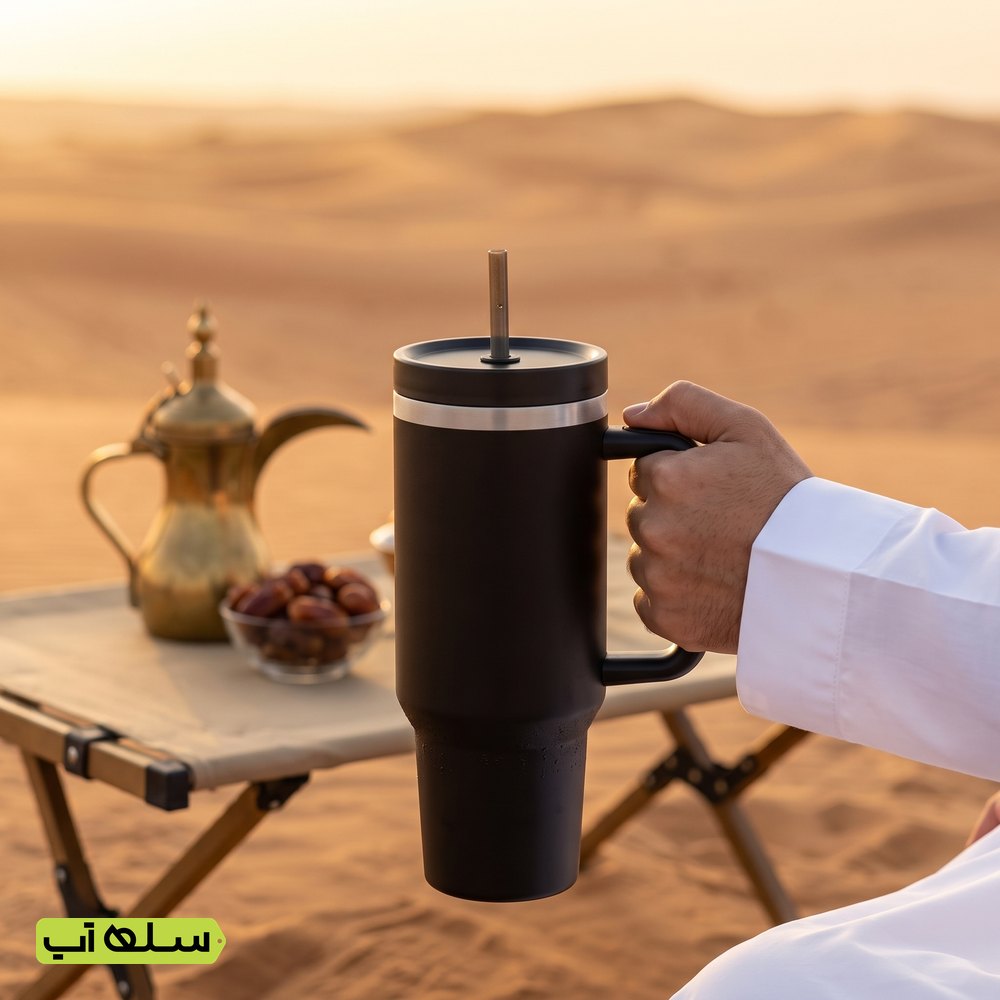 كوب حراري بغطاء ومقبض للمشروبات الساخنة والباردة