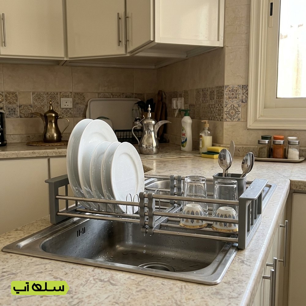 مصفاة صحون ستانلس قابلة للتعديل والطي للحوض