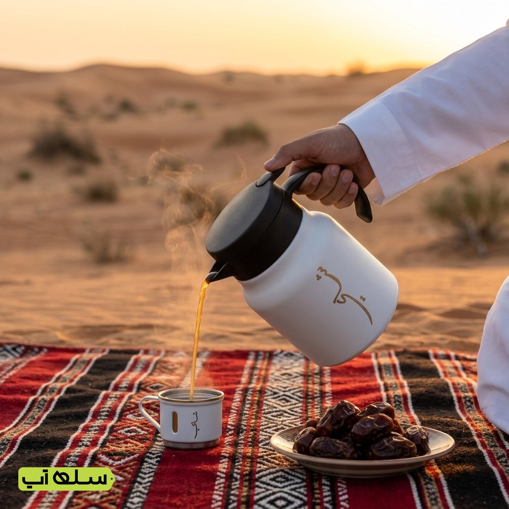 ترمس شاي وقهوة 1 لتر للرحلات مع طقم فناجين