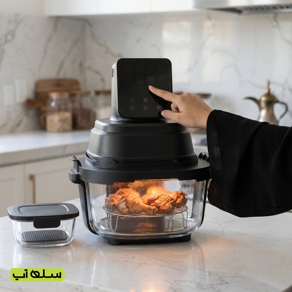 قلاية هوائية زجاجية 4 في 1 من TAG، وعاءين 4 و1.5 لتر