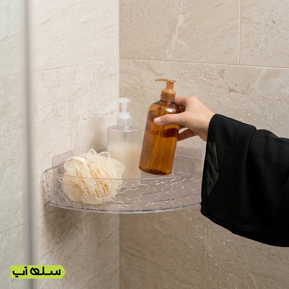 رف زاوية شفاف للحمام والمطبخ يركب بدون دريل