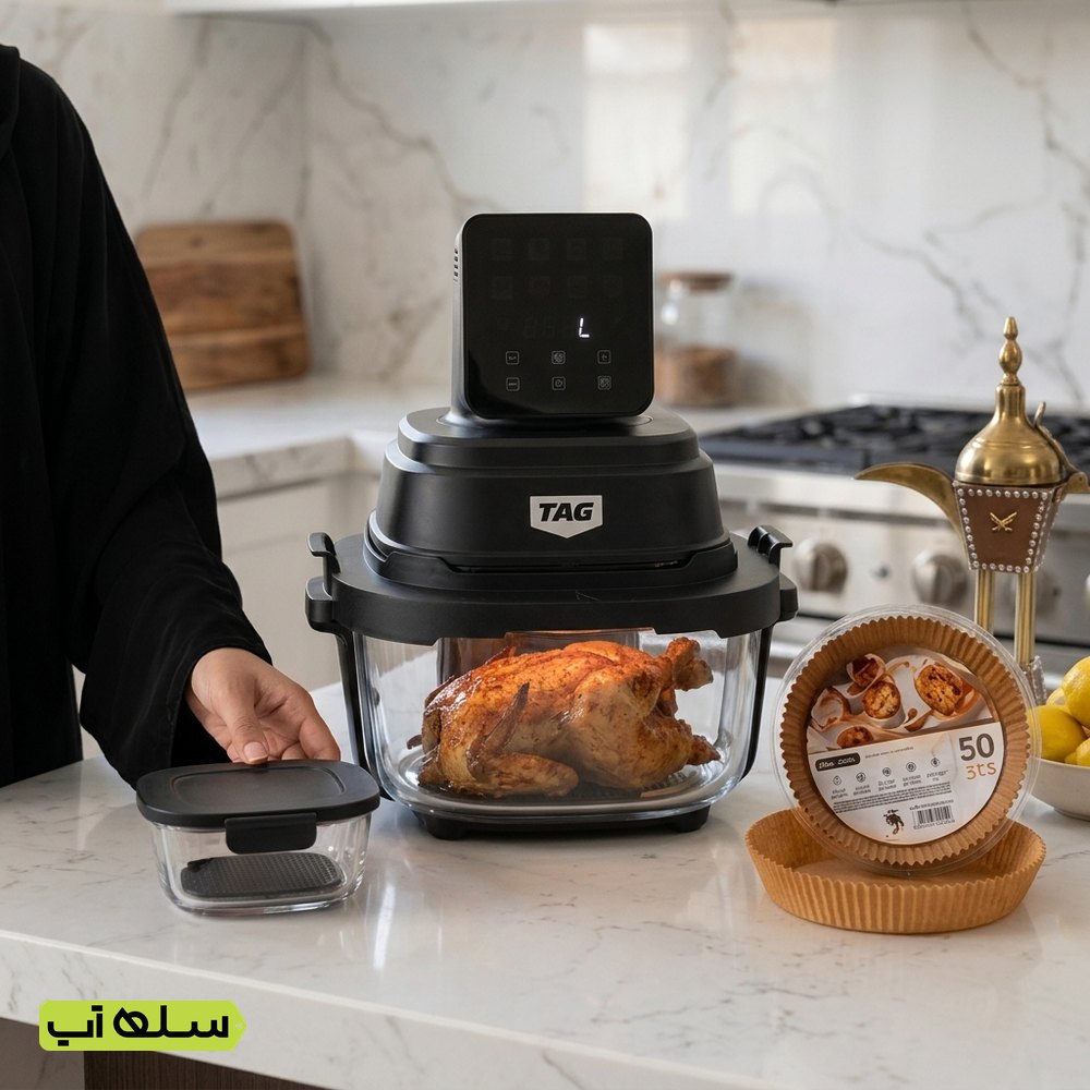 باقة الطبخ الصحي: قلاية TAG الزجاجية 4 في 1 + ورق زبدة
